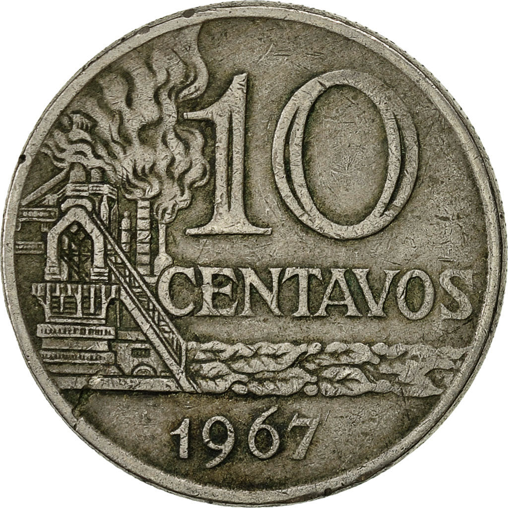 Moneda, Brasil, 10 Centavos, 1967, BC+, Cobre - níquel, KM:578.1