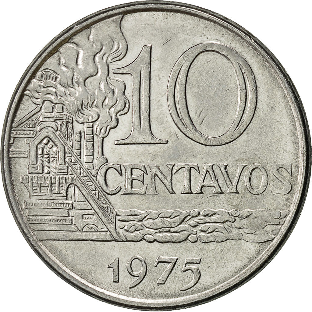 Coin, Brazil, 10 Centavos, 1975, VF(30-35), Stainless Steel, KM:578.1a