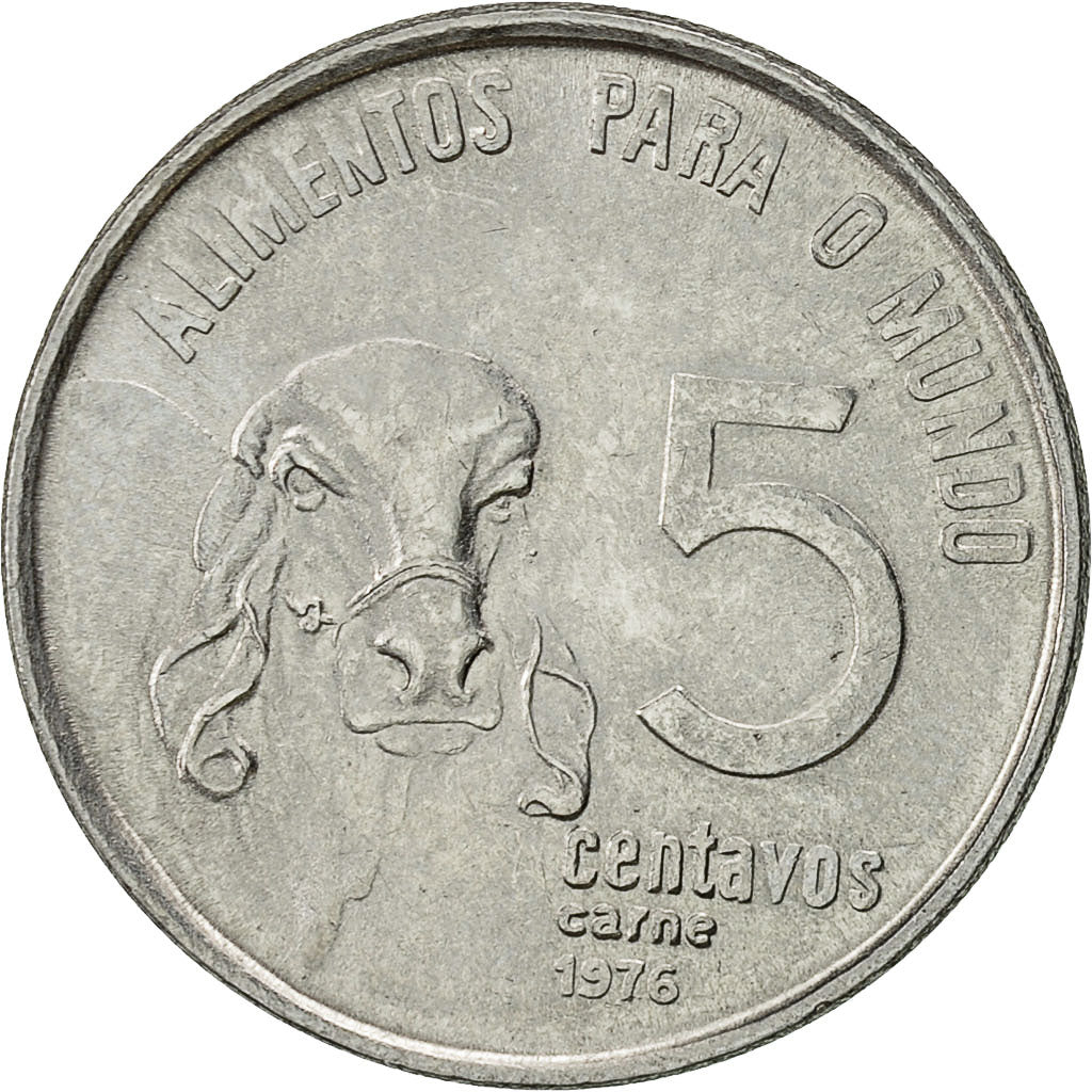 Moneta, Brasile, 5 Centavos, 1976, BB+, Acciaio inossidabile, KM:587.1