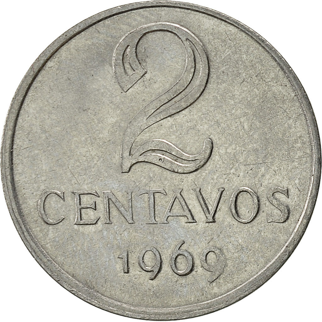 Moneta, Brasile, 2 Centavos, 1969, MB+, Acciaio inossidabile, KM:576.2