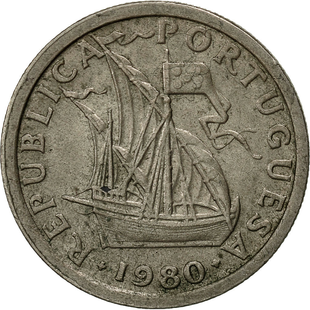 Moneda, Portugal, 2-1/2 Escudos, 1980, BC+, Cobre - níquel, KM:590