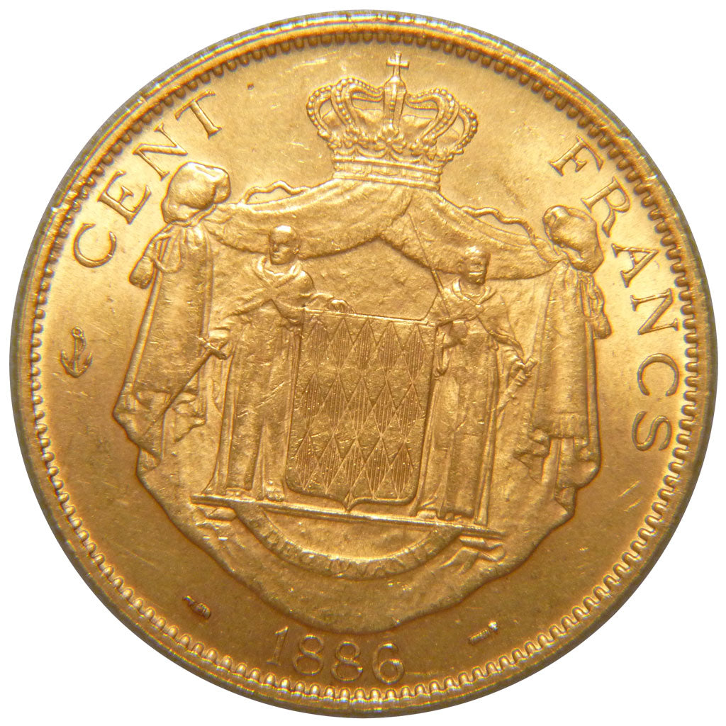 Monaco, 100 Francs, 1886, Paris, KM #99, AU(55-58), Gold, 32.20