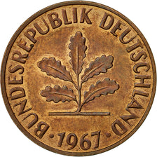 Moneta, Niemcy - RFN, 2 Pfennig, 1967, Hambourg, EF(40-45), Bronze, KM:106
