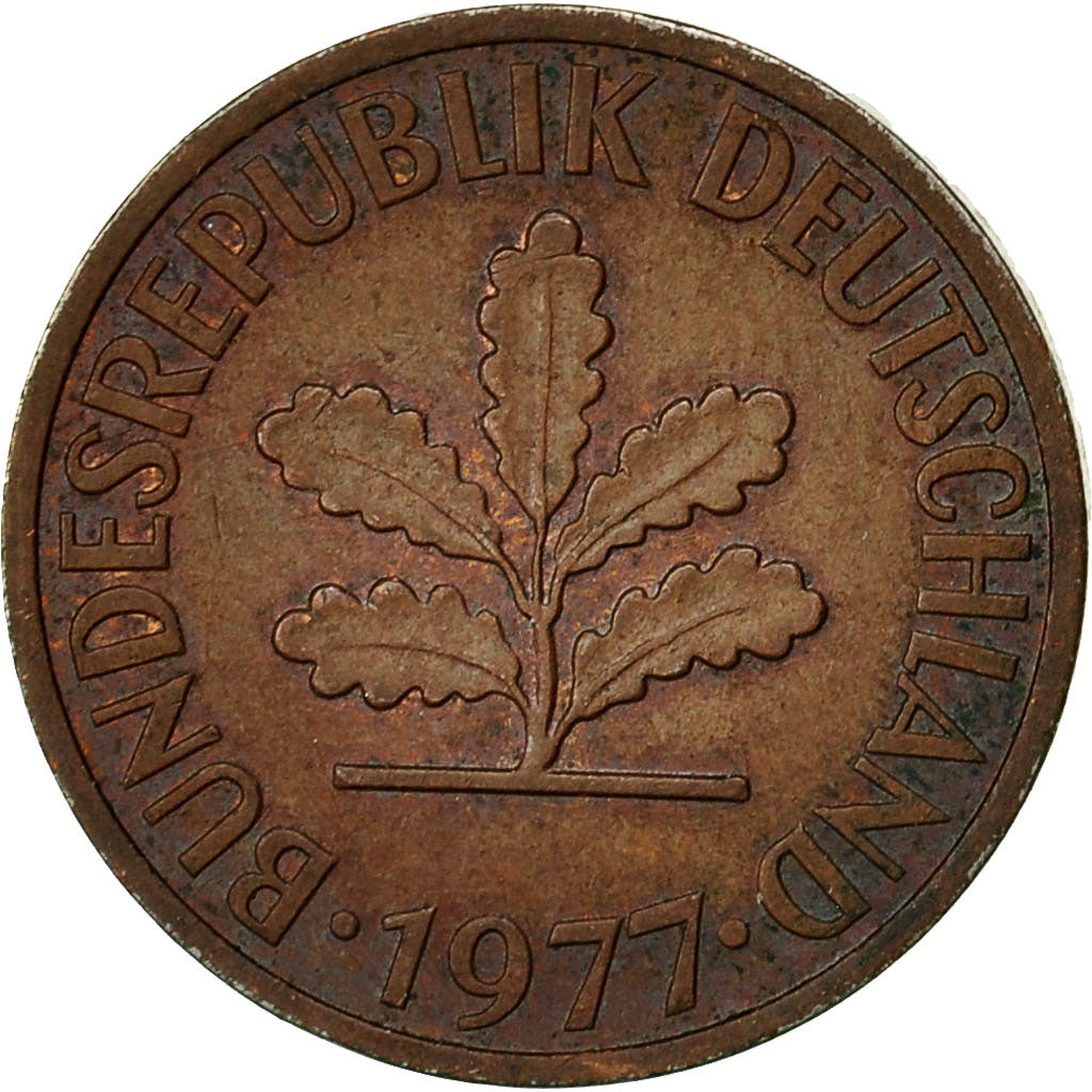 Coin, GERMANY - FEDERAL REPUBLIC, 2 Pfennig, 1977, Stuttgart, EF(40-45), Copper
