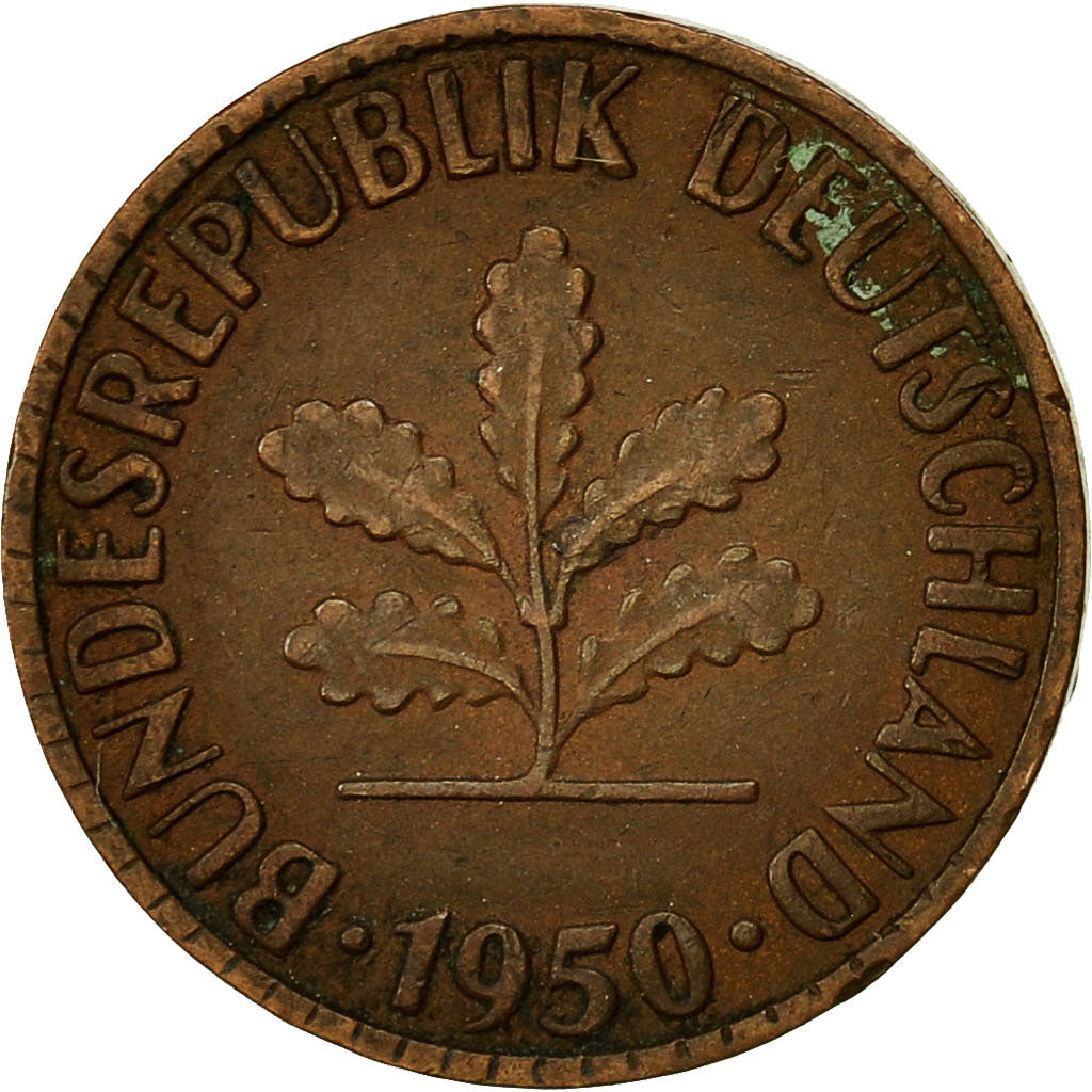 Coin, GERMANY - FEDERAL REPUBLIC, 2 Pfennig, 1950, Stuttgart, VF(30-35), Bronze