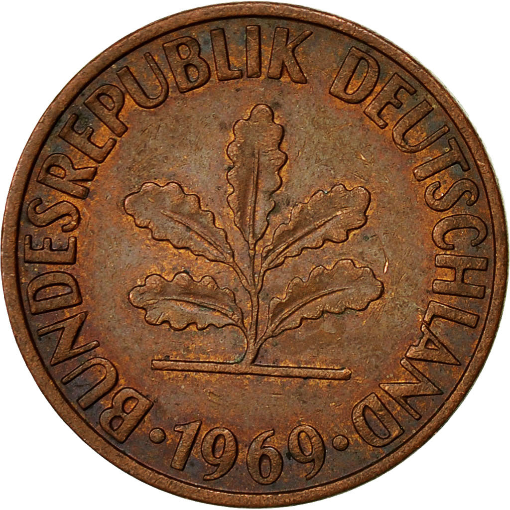 Coin, GERMANY - FEDERAL REPUBLIC, 2 Pfennig, 1969, Hambourg, EF(40-45), Copper