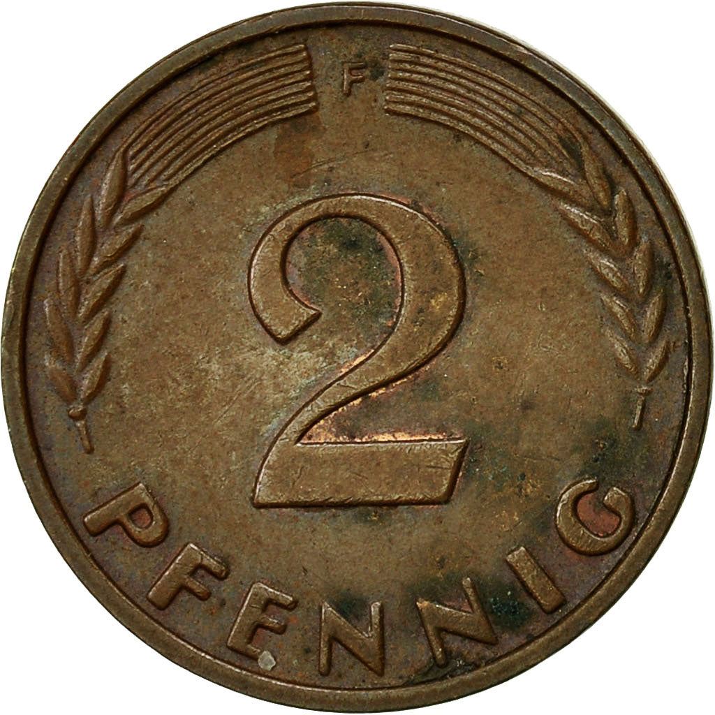Coin, GERMANY - FEDERAL REPUBLIC, 2 Pfennig, 1964, Stuttgart, VF(30-35), Bronze