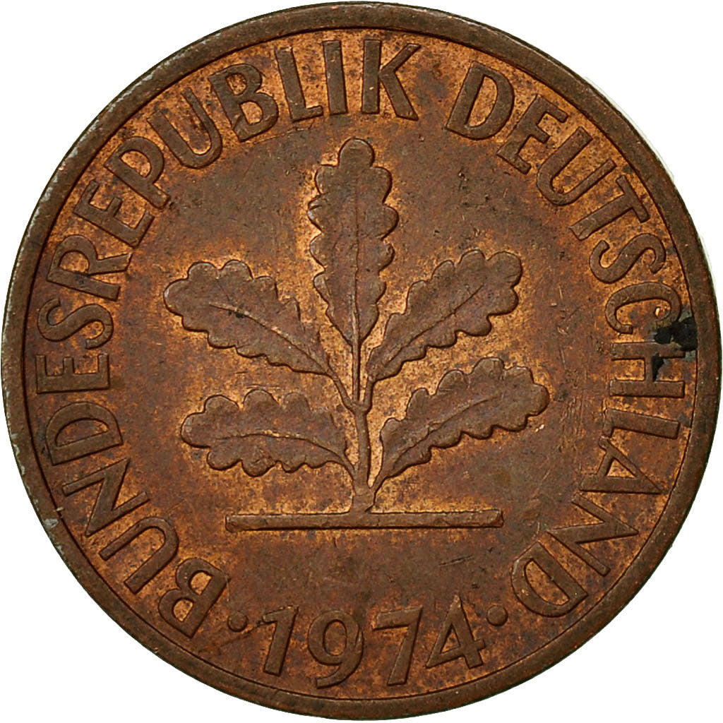 Moneta, GERMANIA - REPUBBLICA FEDERALE, 2 Pfennig, 1974, Stuttgart, MB+, Acciaio