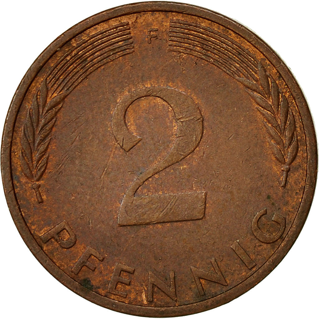 Moneta, GERMANIA - REPUBBLICA FEDERALE, 2 Pfennig, 1974, Stuttgart, MB+, Acciaio