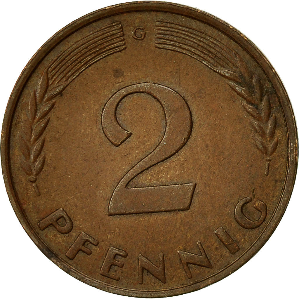 Coin, GERMANY - FEDERAL REPUBLIC, 2 Pfennig, 1959, Karlsruhe, EF(40-45), Bronze