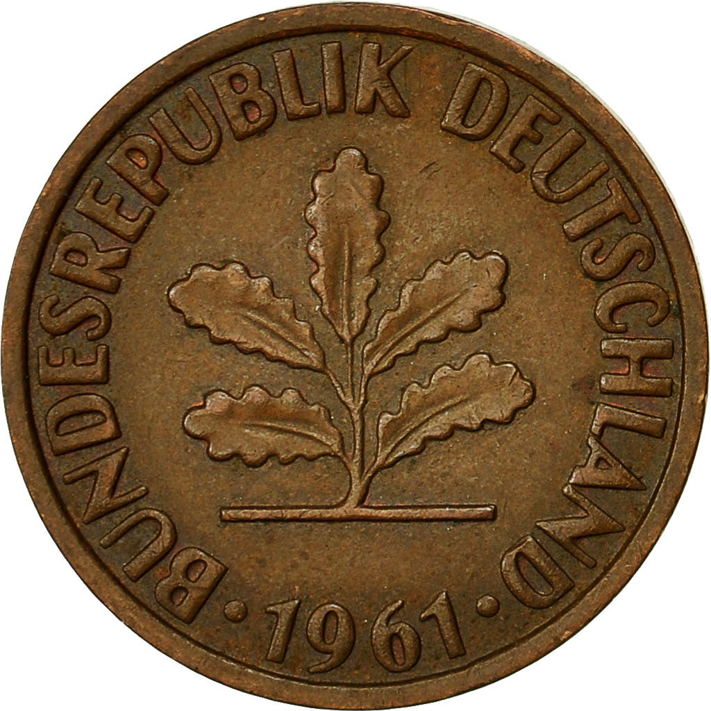 Coin, GERMANY - FEDERAL REPUBLIC, 2 Pfennig, 1961, Stuttgart, EF(40-45), Bronze