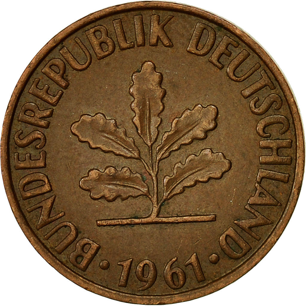 Münze, Bundesrepublik Deutschland, 2 Pfennig, 1961, Karlsruhe, SS, Bronze
