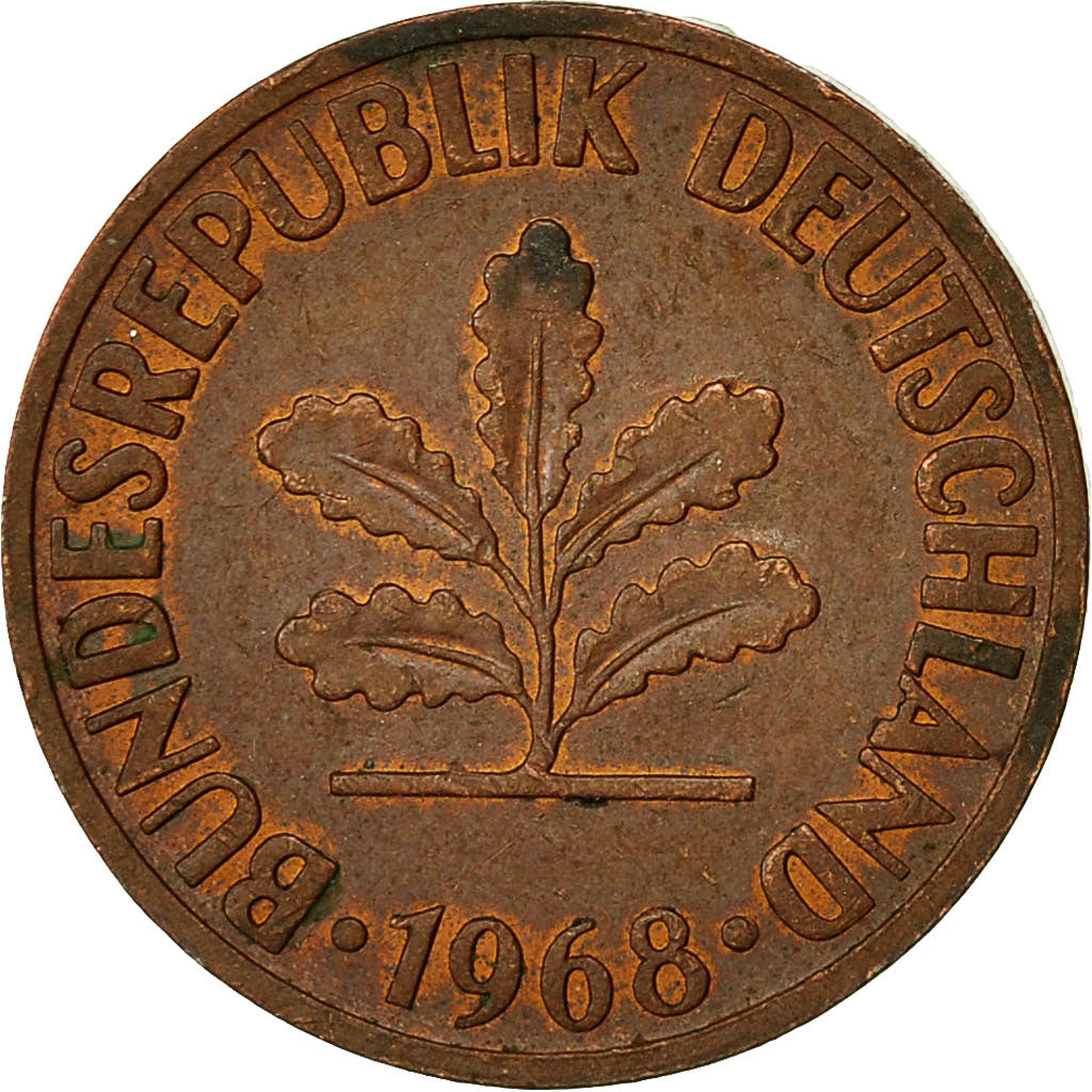 Münze, Bundesrepublik Deutschland, 2 Pfennig, 1968, Munich, SS, Copper Plated