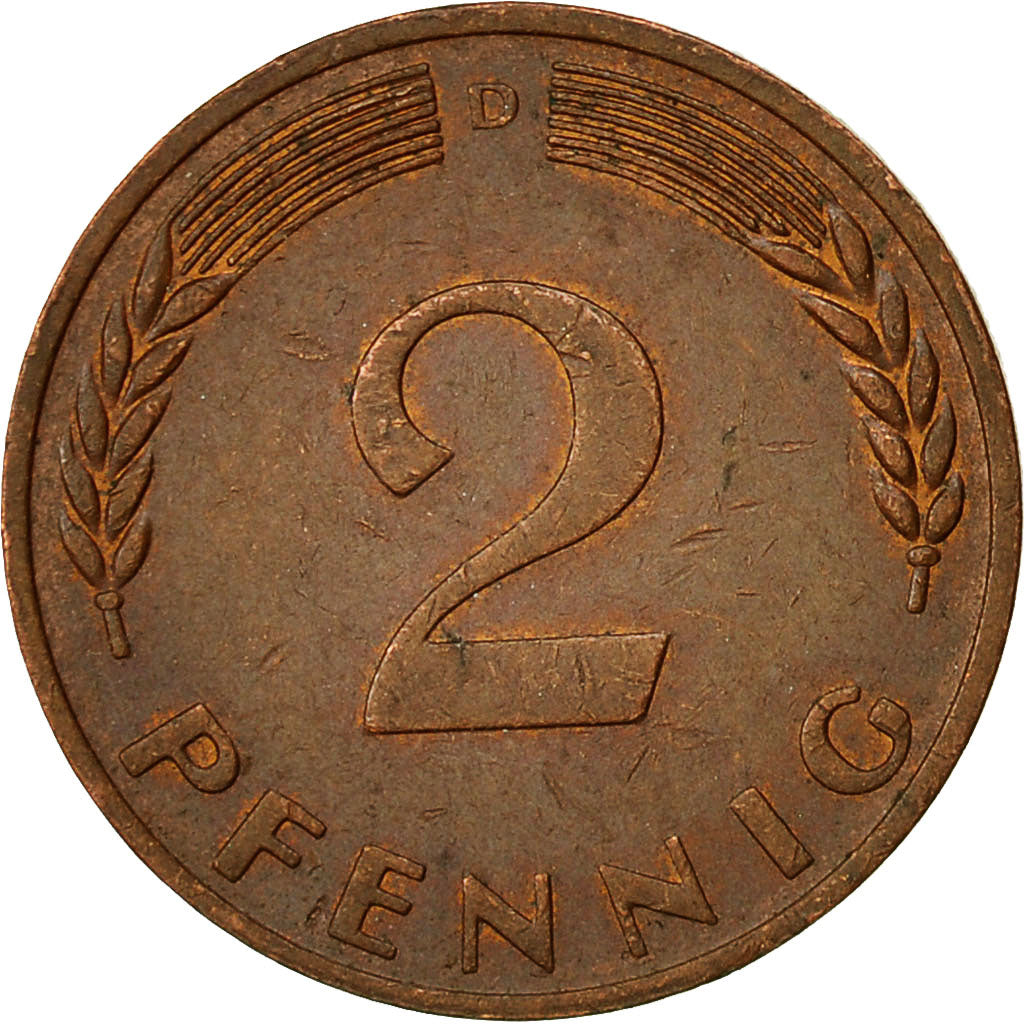 Münze, Bundesrepublik Deutschland, 2 Pfennig, 1968, Munich, SS, Copper Plated