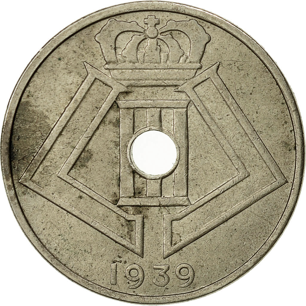 Moneda, Bélgica, 25 Centimes, 1939, BC+, Níquel - latón, KM:114.1