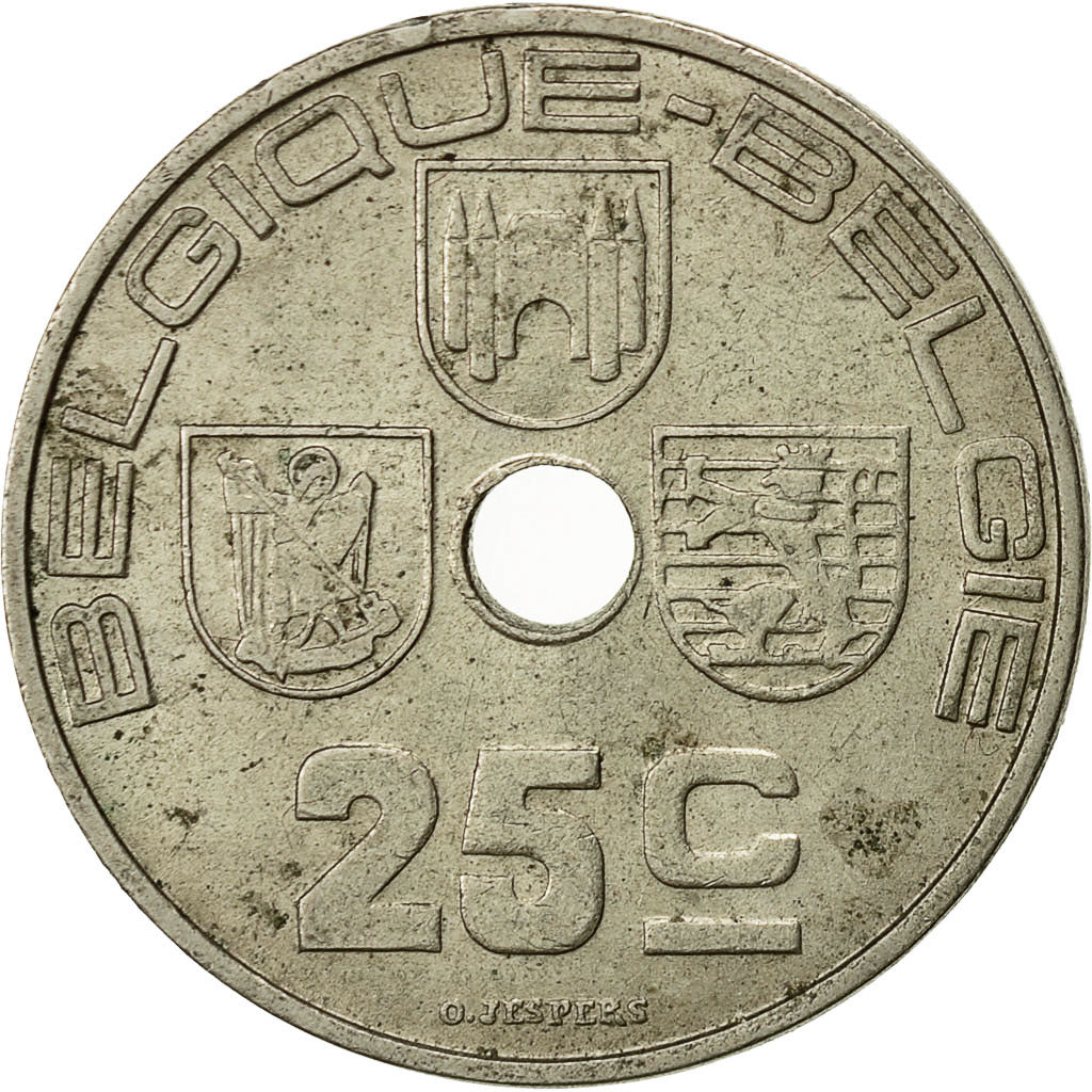 Moneda, Bélgica, 25 Centimes, 1939, BC+, Níquel - latón, KM:114.1