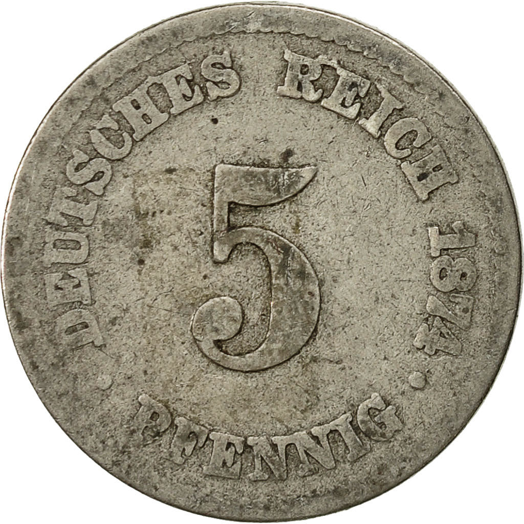 Münze, GERMANY - EMPIRE, Wilhelm I, 5 Pfennig, 1874, S, Copper-nickel, KM:3