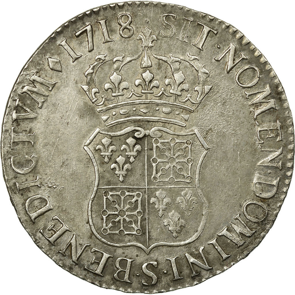 Coin, France, Louis XV, Écu de France-Navarre, Ecu, 1718, Reims, AU(50-53)
