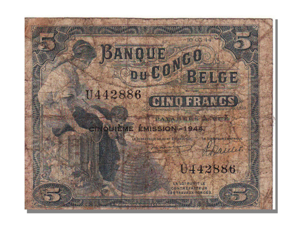 Banknote, Belgian Congo, 5 Francs, 1944, 1944-03-10, VF(20-25)