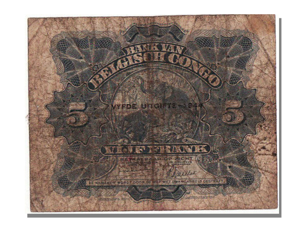 Banknote, Belgian Congo, 5 Francs, 1944, 1944-03-10, VF(20-25)