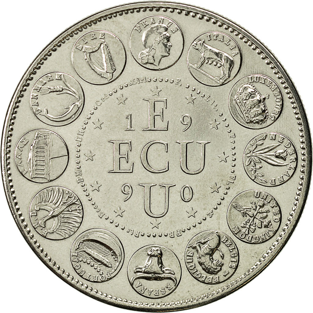 Francja, Medal, Ecu Europa, 1990, MS(64), Miedź-Nikiel