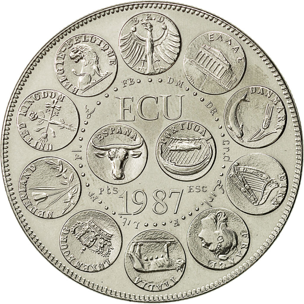 Francja, Medal, Ecu Europa, 1987, MS(63), Miedzionikiel