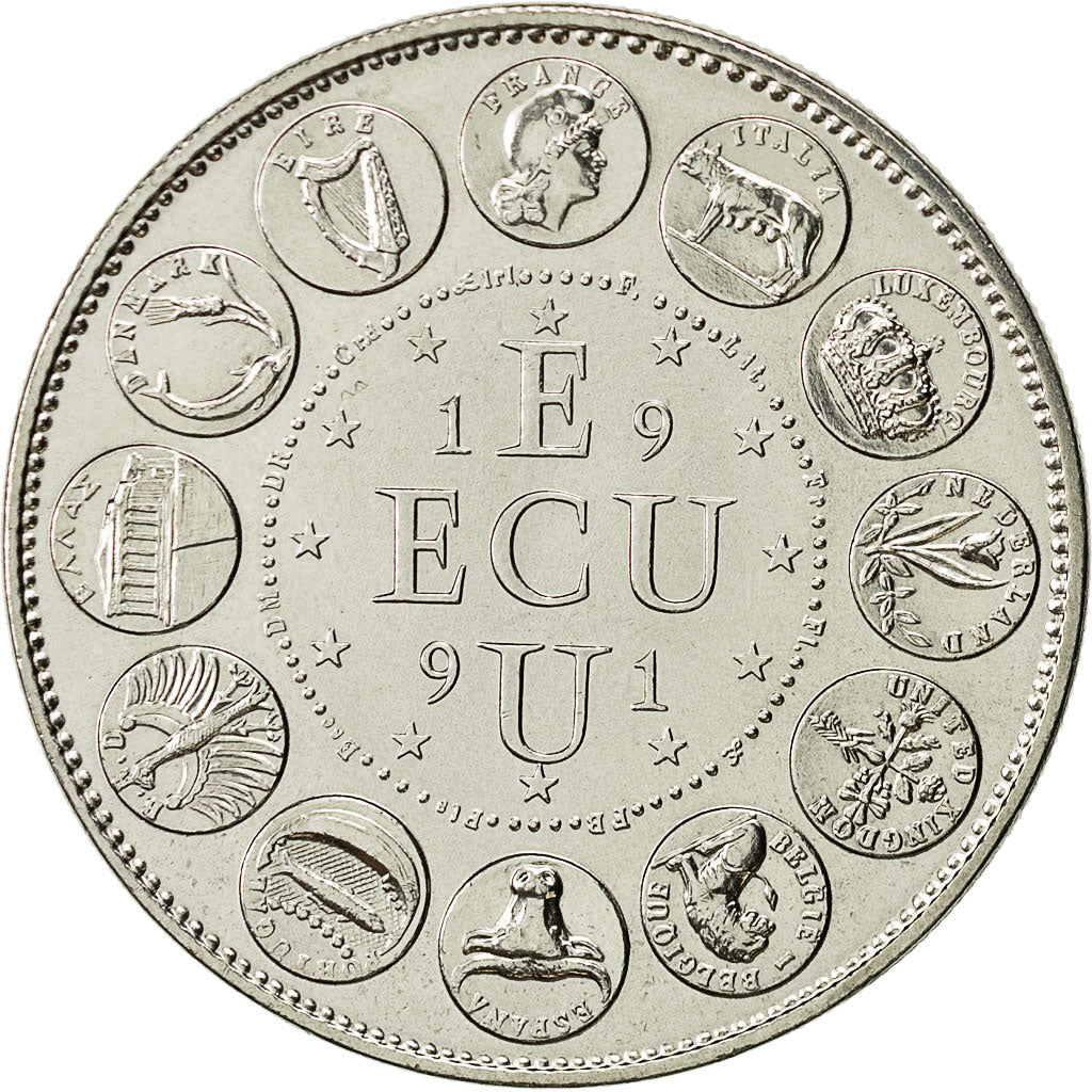 Francja, Medal, Ecu Europa, 1991, MS(63), Miedzionikiel