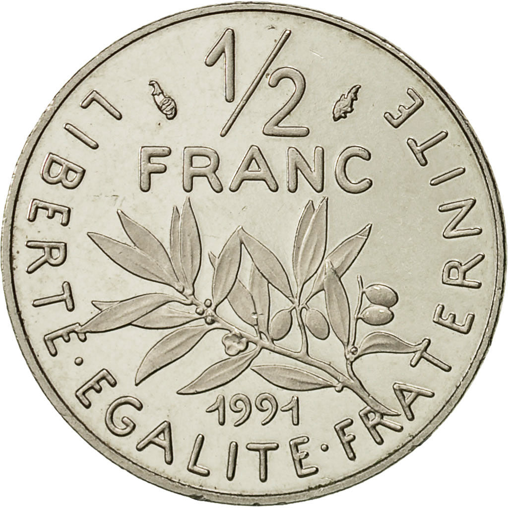 Frankreich, Semeuse, 1/2 Franc, 1991, UNZ, Nickel, KM:931.2, Gadoury:429a