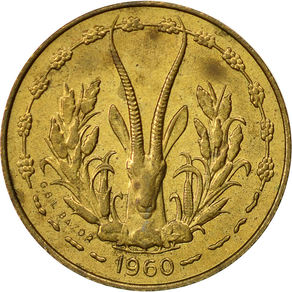 West African States, 5 Francs, 1960, EF(40-45), Aluminum-Bronze, KM:2