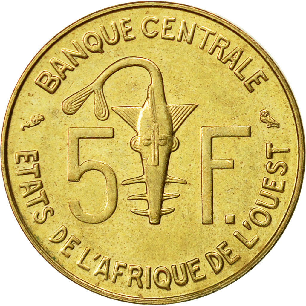 West African States, 5 Francs, 1965, AU(55-58), Aluminum-Nickel-Bronze, KM:2a