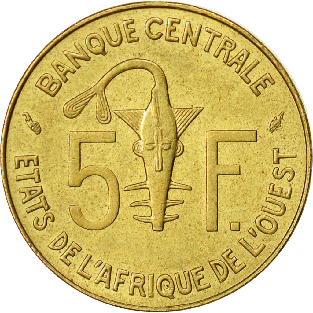 West African States, 5 Francs, 1982, AU(55-58), Aluminum-Nickel-Bronze, KM:2a