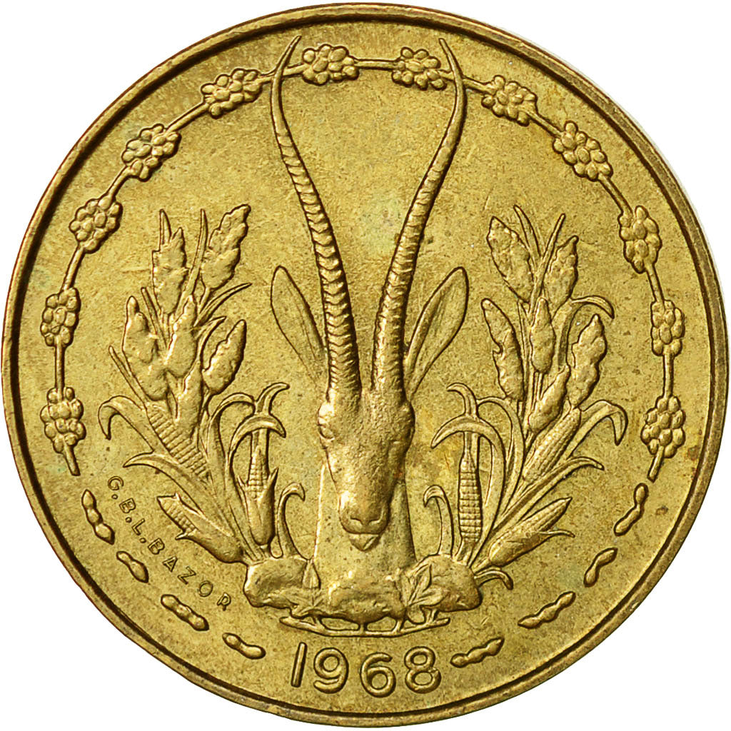 Münze, West African States, 10 Francs, 1968, SS+, Aluminum-Nickel-Bronze, KM:1a