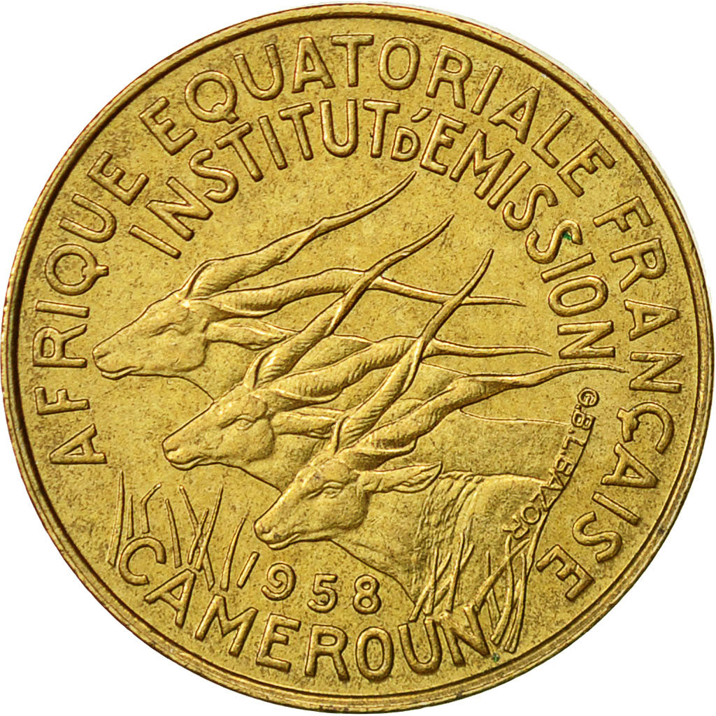 Cameroon, 5 Francs, 1958, AU(50-53), Aluminum-Bronze, KM:10