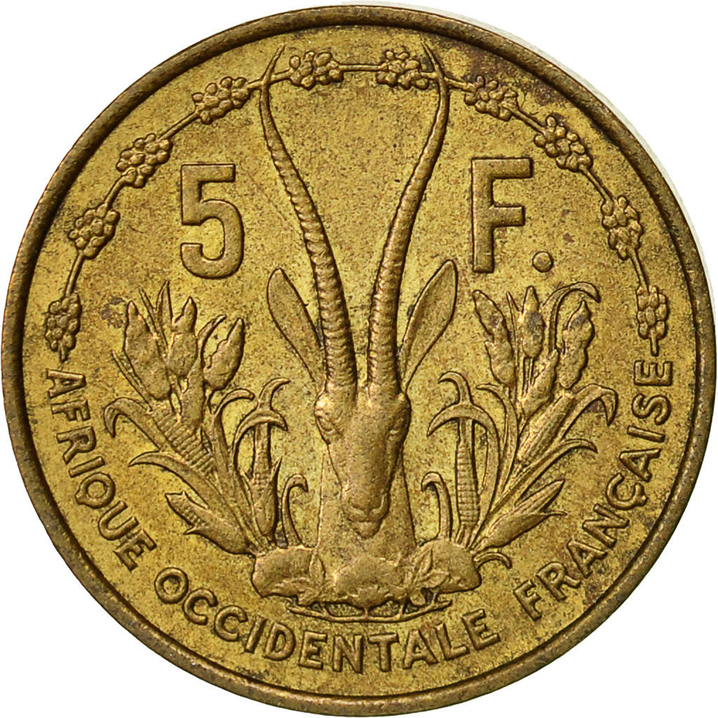 Munten, Frans West Afrika, 5 Francs, 1956, ZF+, Aluminum-Bronze, KM:5