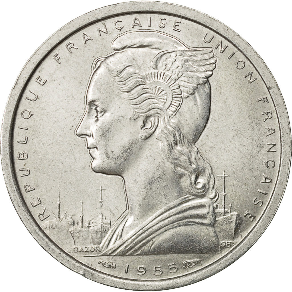 Coin, French West Africa, 2 Francs, 1955, EF(40-45), Aluminum, KM:4