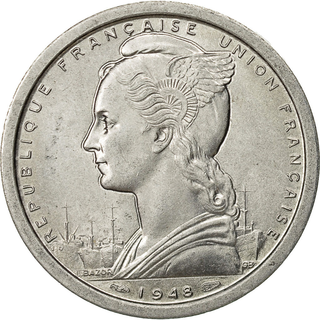 Togo, 2 Francs, 1948, Paris, AU(50-53), Aluminum, KM:5