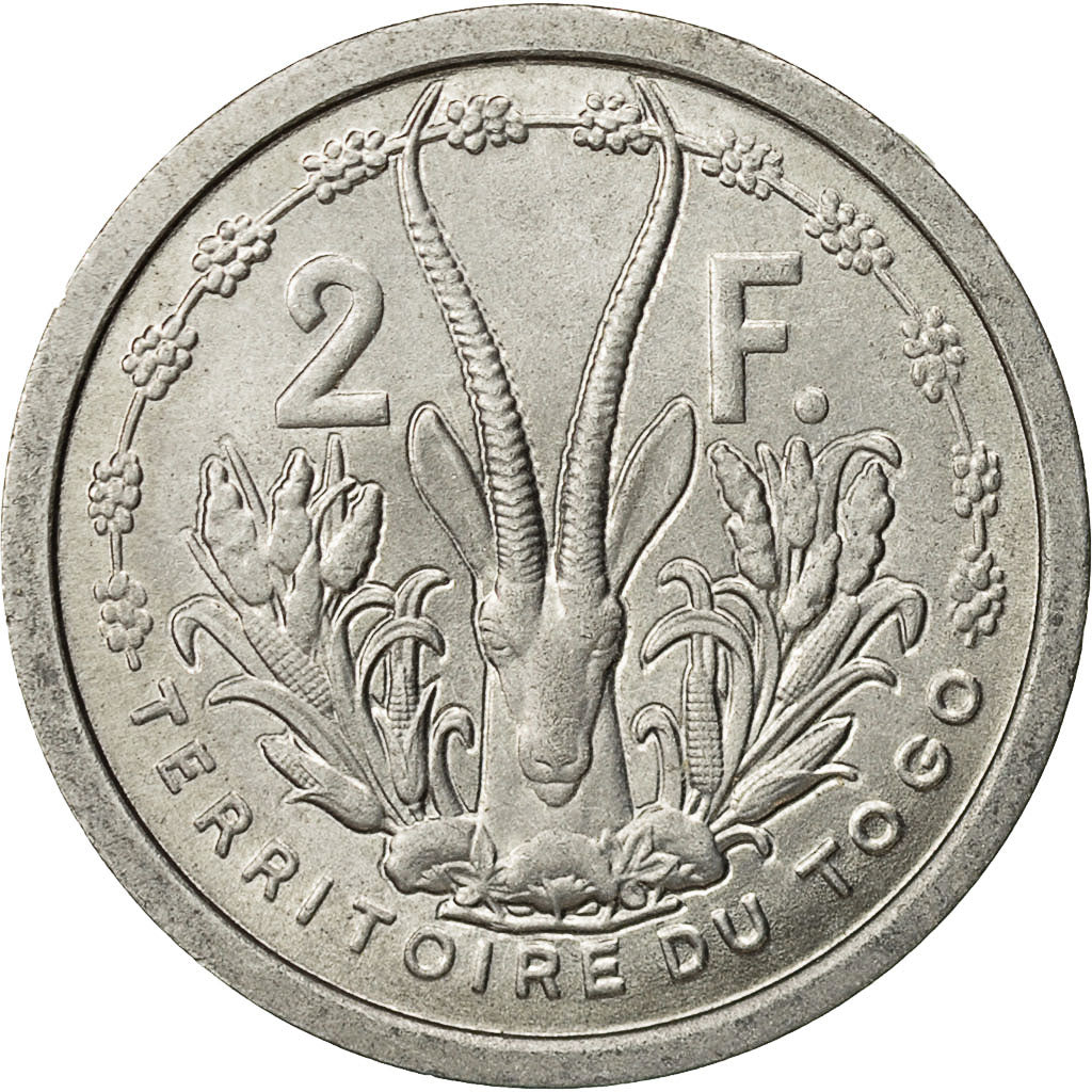 Togo, 2 Francs, 1948, Paris, AU(50-53), Aluminum, KM:5