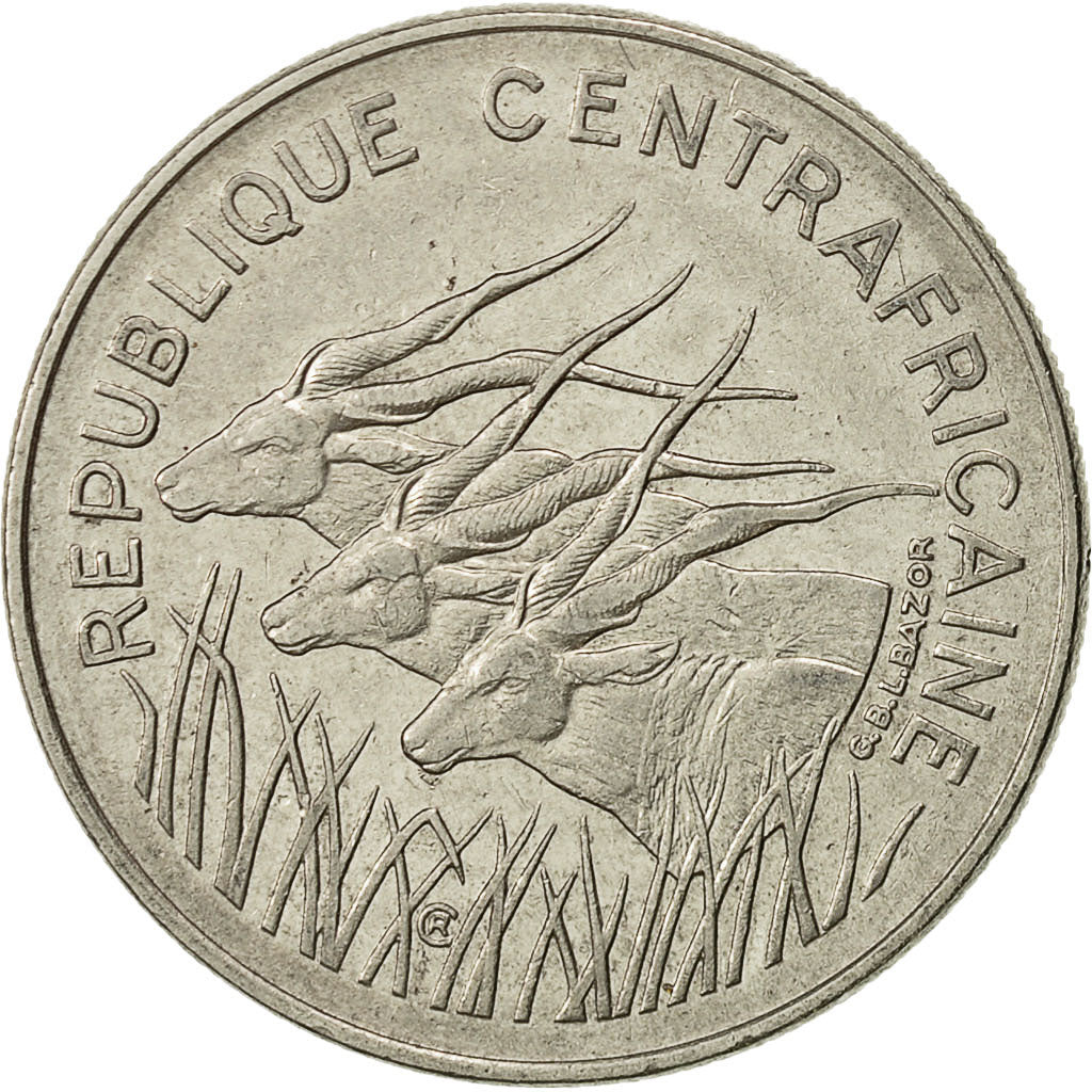 Central African Republic, 100 Francs, 1976, EF(40-45), Nickel, KM:7