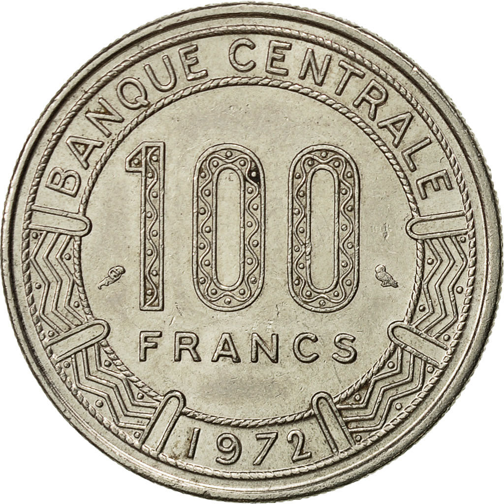 Central African Republic, 100 Francs, 1972, AU(50-53), Nickel, KM:6