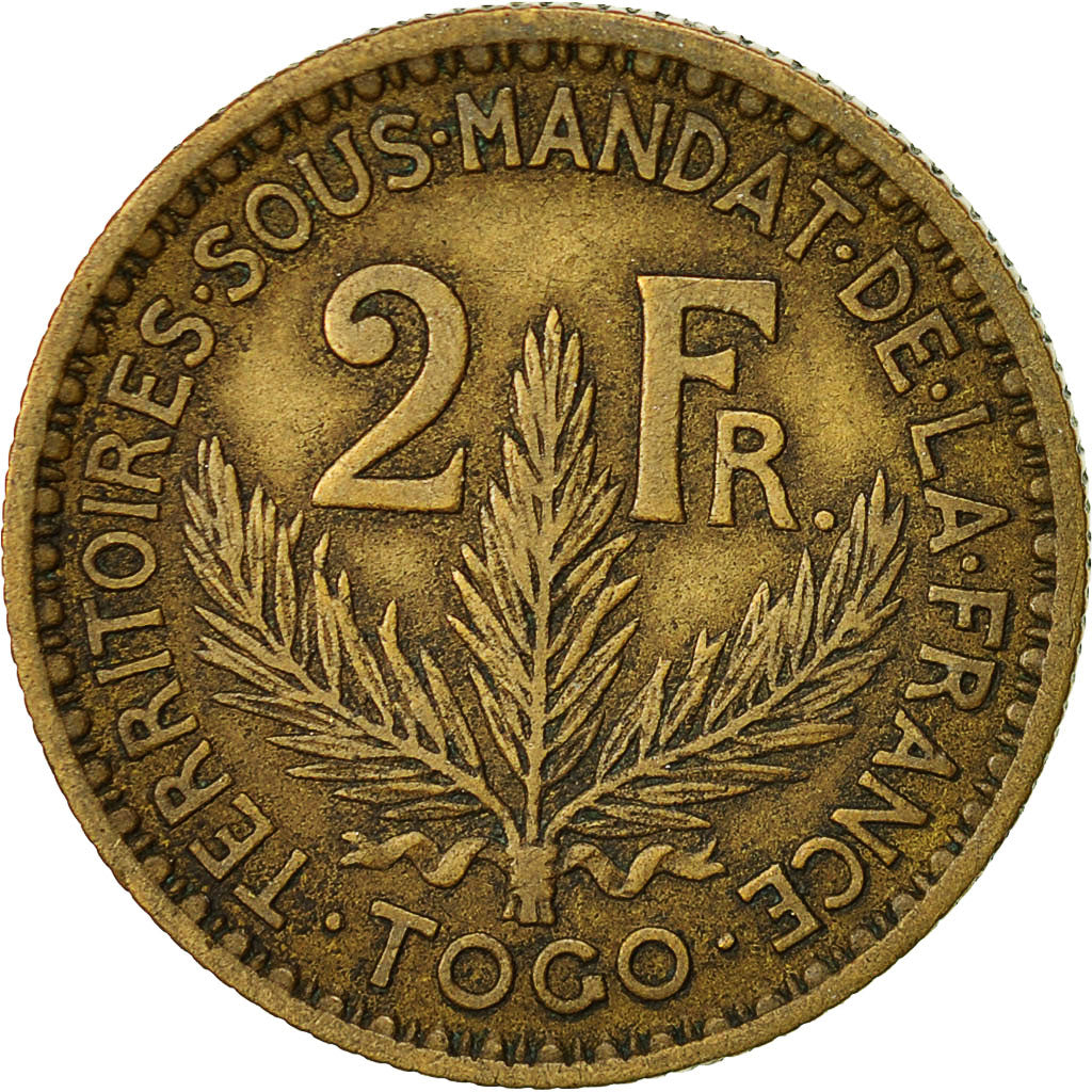 Togo, 2 Francs, 1924, Paris, EF(40-45), Aluminum-Bronze, KM:3