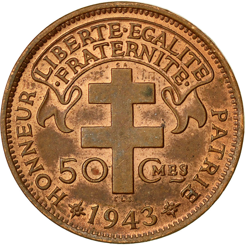 Cameroon, 50 Centimes, 1943, Pretoria, EF(40-45), Bronze, KM:4