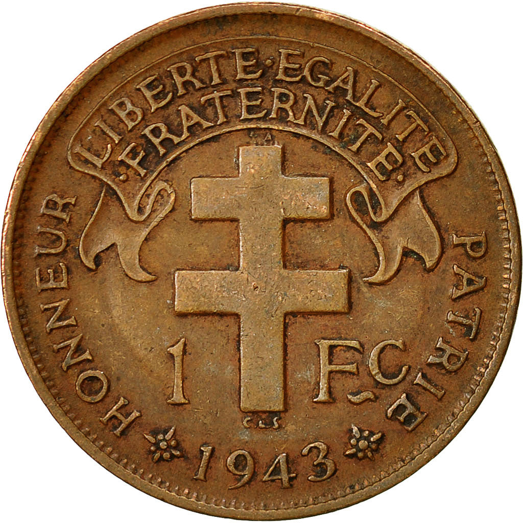 Camerun, Franc, 1943, Pretoria, BB, Bronzo, KM:7