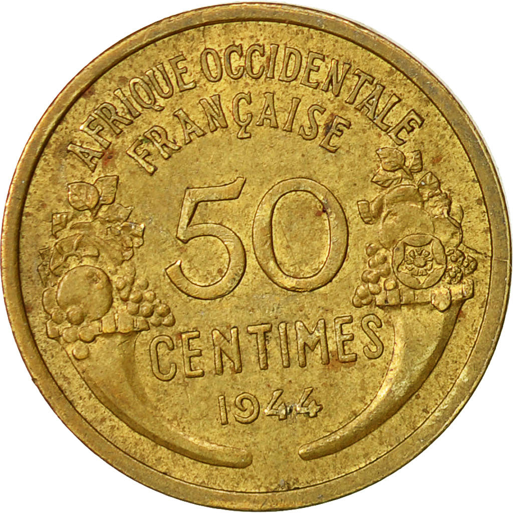 French West Africa, 50 Centimes, 1944, EF(40-45), Aluminum-Bronze, KM:1