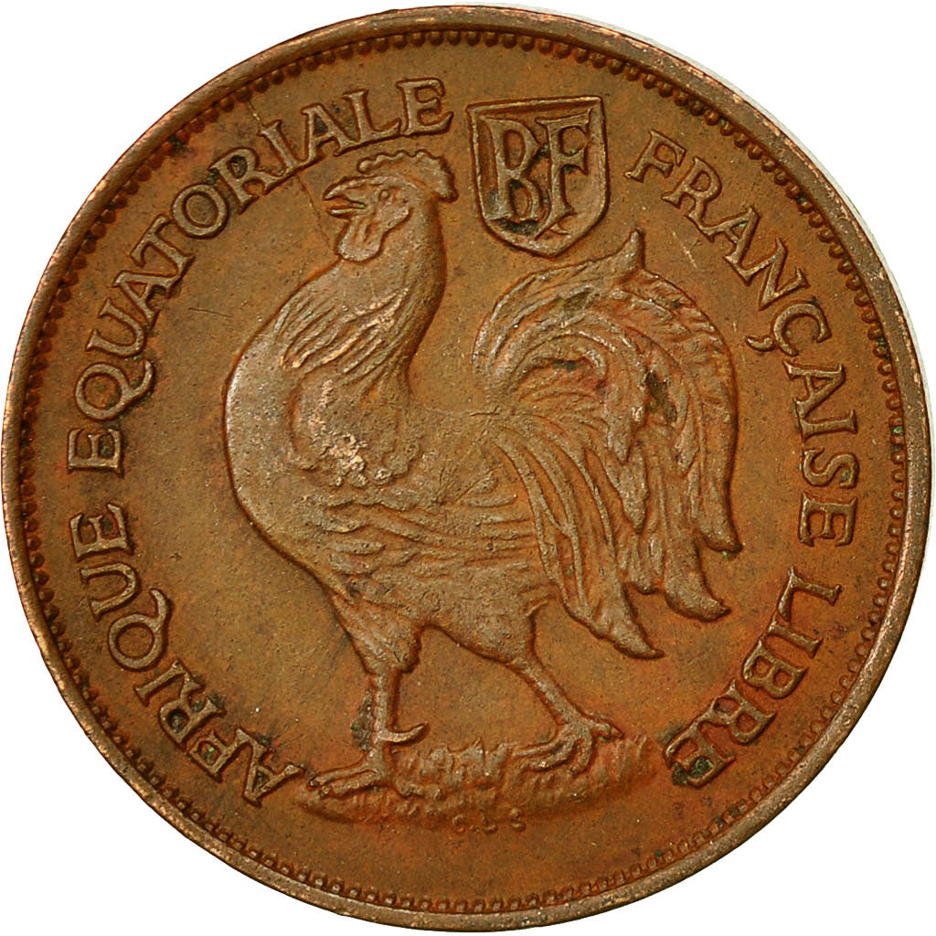 Africa equatoriale francese, Franc, 1943, Pretoria, BB, Bronzo, KM:2a