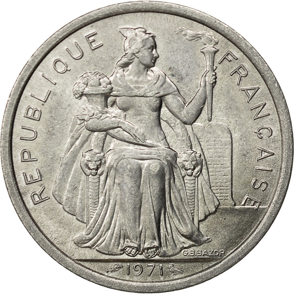 New Caledonia, 2 Francs, 1971, Paris, AU(50-53), Aluminum, KM:9