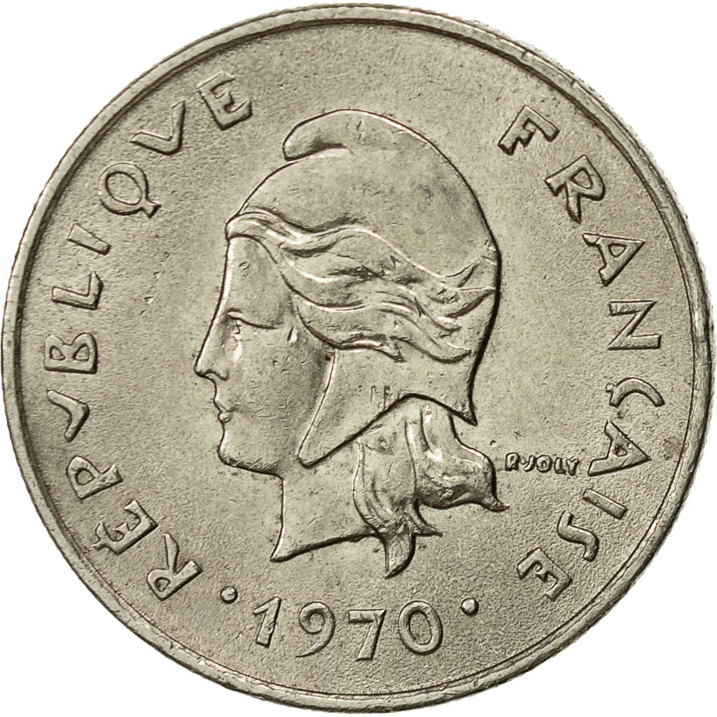 New Caledonia, 10 Francs, 1970, Paris, AU(50-53), Nickel, KM:5