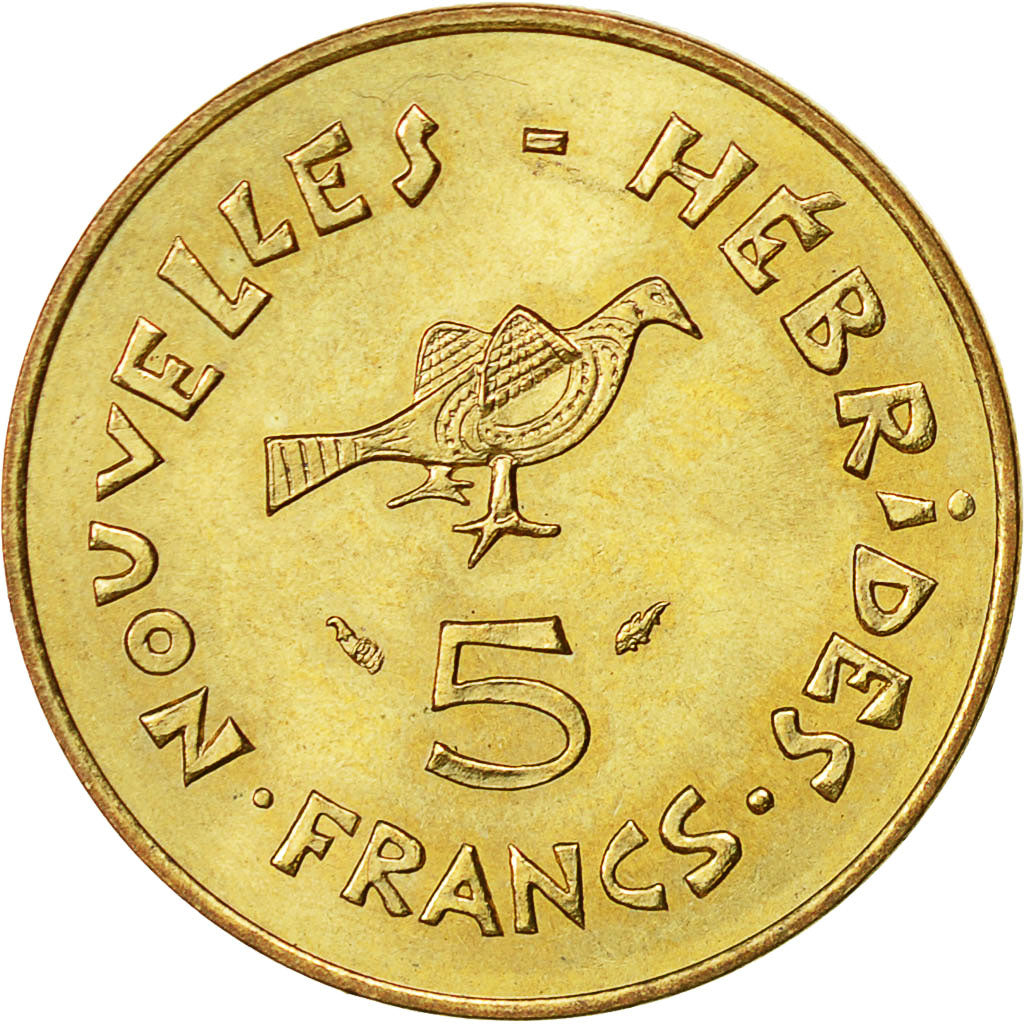 New Hebrides, 5 Francs, 1975, Paris, AU(55-58), Nickel-brass, KM:6.2
