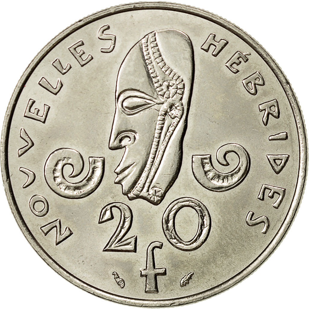 New Hebrides, 20 Francs, 1975, Paris, AU(55-58), Nickel, KM:3.2
