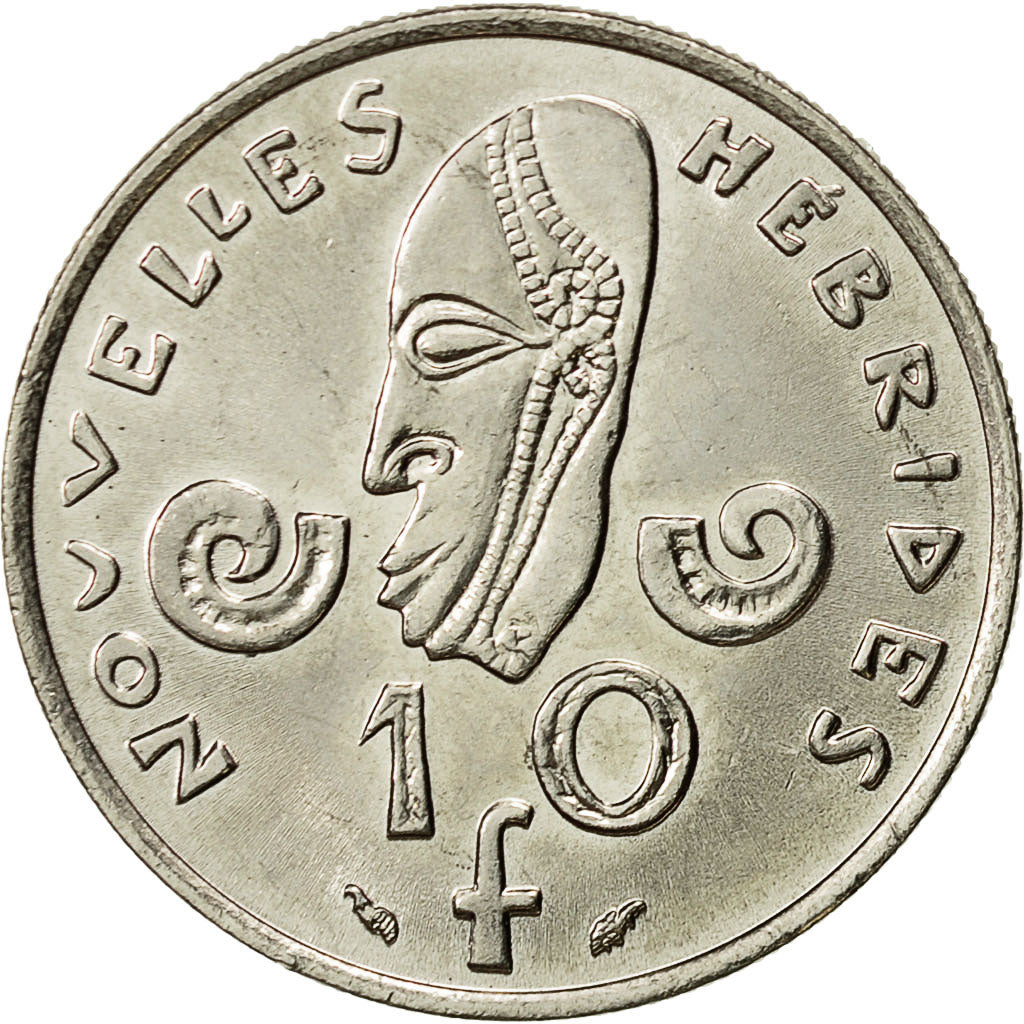 New Hebrides, 10 Francs, 1975, Paris, AU(55-58), Nickel, KM:2.2