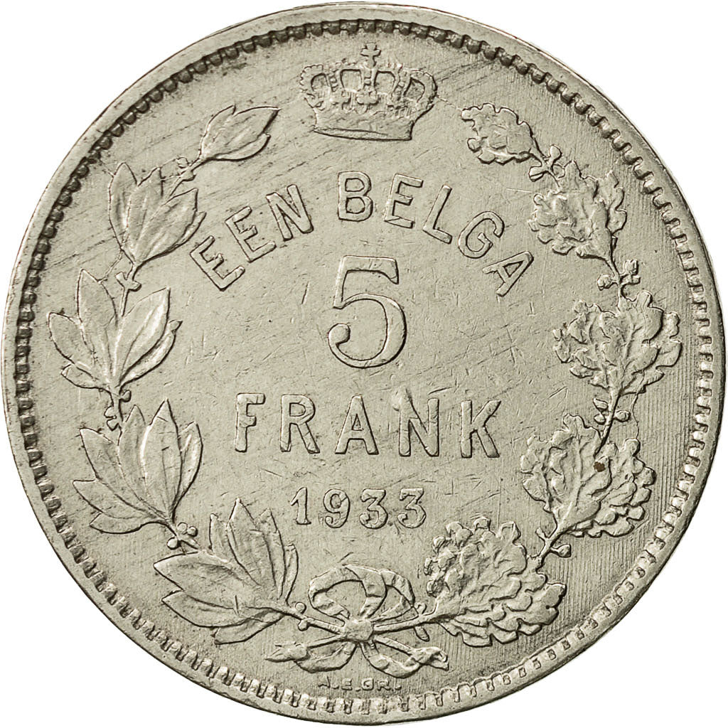 coin, Belgium, 5 Francs, 5 Frank, 1933, EF(40-45), Nickel, KM:98